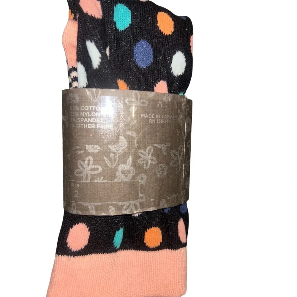 Matilda Jane Girls Socks Size 2 Black White Striped Polka Dot Cotton Blend NWT